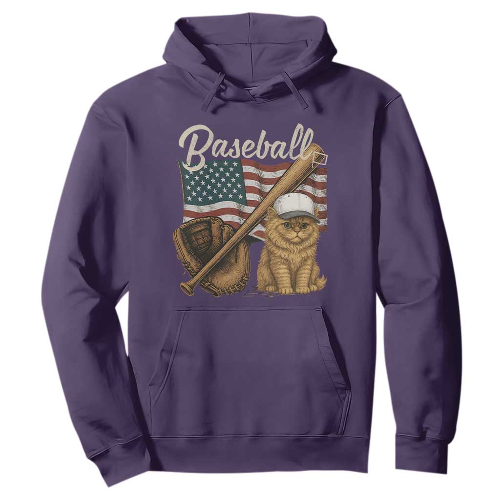 Funny Baseball Cat Lover Hoodie Patriotic USA Sports Lover TS12 Purple Print Your Wear