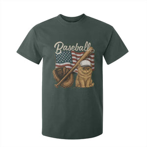 Funny Baseball Cat Lover T Shirt For Kid Patriotic USA Sports Lover TS12 Dark Forest Green Print Your Wear