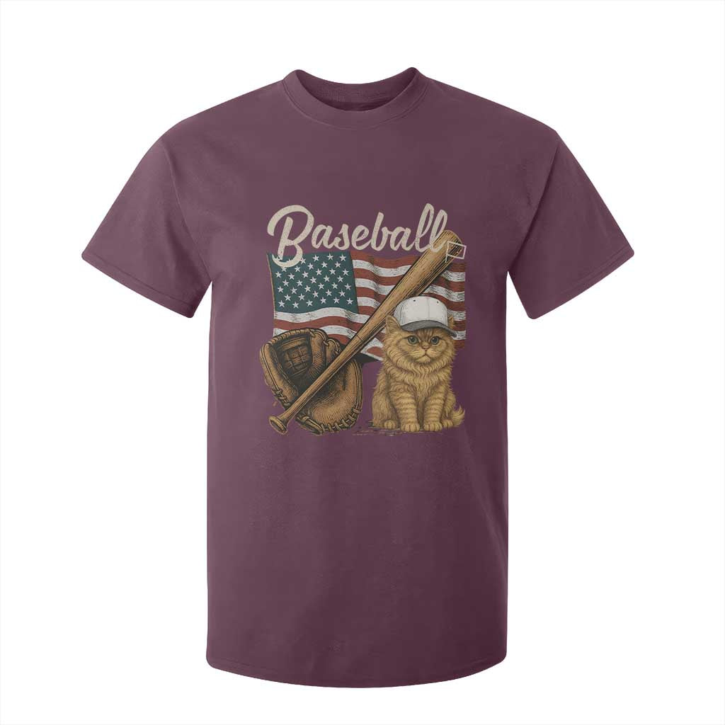 Funny Baseball Cat Lover T Shirt For Kid Patriotic USA Sports Lover TS12 Maroon Print Your Wear