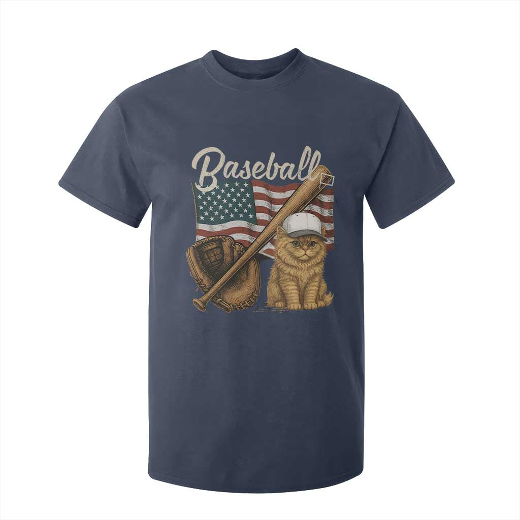 Funny Baseball Cat Lover T Shirt For Kid Patriotic USA Sports Lover TS12 Navy Print Your Wear