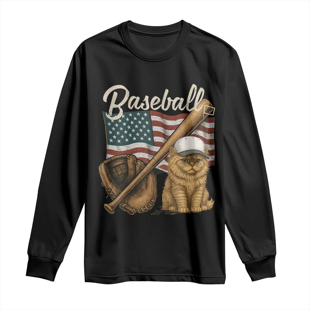 Funny Baseball Cat Lover Long Sleeve Shirt Patriotic USA Sports Lover TS12 Black Print Your Wear