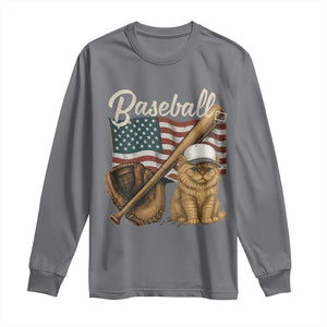 Funny Baseball Cat Lover Long Sleeve Shirt Patriotic USA Sports Lover TS12 Charcoal Print Your Wear