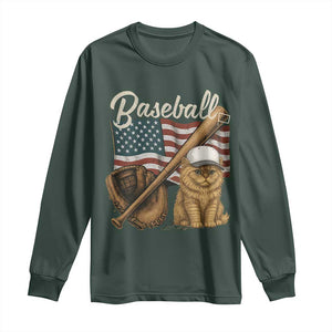 Funny Baseball Cat Lover Long Sleeve Shirt Patriotic USA Sports Lover TS12 Dark Forest Green Print Your Wear