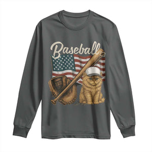 Funny Baseball Cat Lover Long Sleeve Shirt Patriotic USA Sports Lover TS12 Dark Heather Print Your Wear