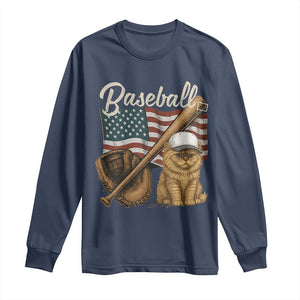 Funny Baseball Cat Lover Long Sleeve Shirt Patriotic USA Sports Lover TS12 Navy Print Your Wear