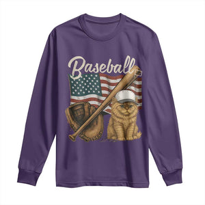Funny Baseball Cat Lover Long Sleeve Shirt Patriotic USA Sports Lover TS12 Purple Print Your Wear