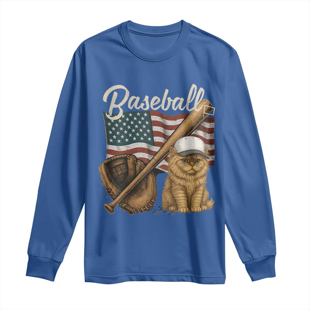 Funny Baseball Cat Lover Long Sleeve Shirt Patriotic USA Sports Lover TS12 Royal Blue Print Your Wear