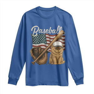 Funny Baseball Cat Lover Long Sleeve Shirt Patriotic USA Sports Lover TS12 Royal Blue Print Your Wear