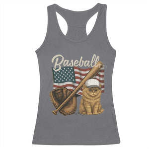 Funny Baseball Cat Lover Racerback Tank Top Patriotic USA Sports Lover TS12 Charcoal Print Your Wear