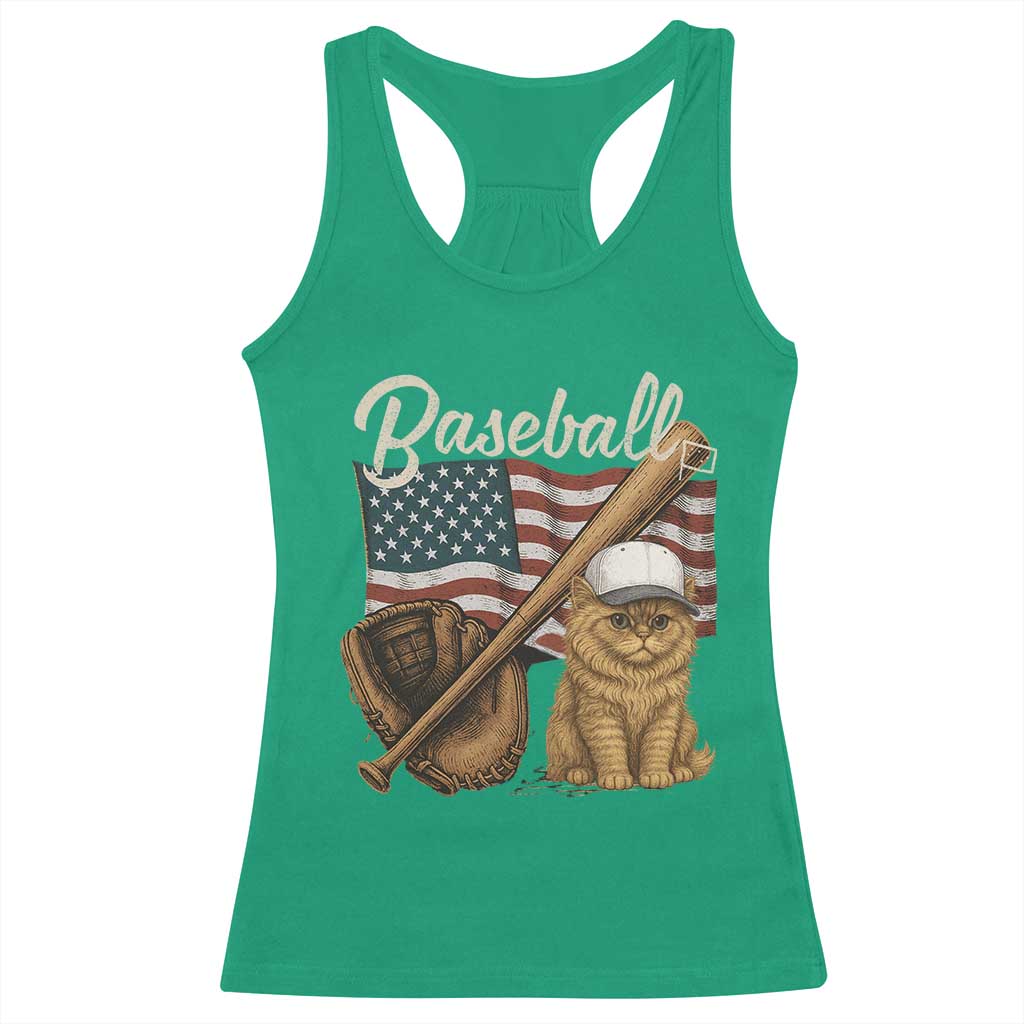 Funny Baseball Cat Lover Racerback Tank Top Patriotic USA Sports Lover TS12 Irish Green Print Your Wear