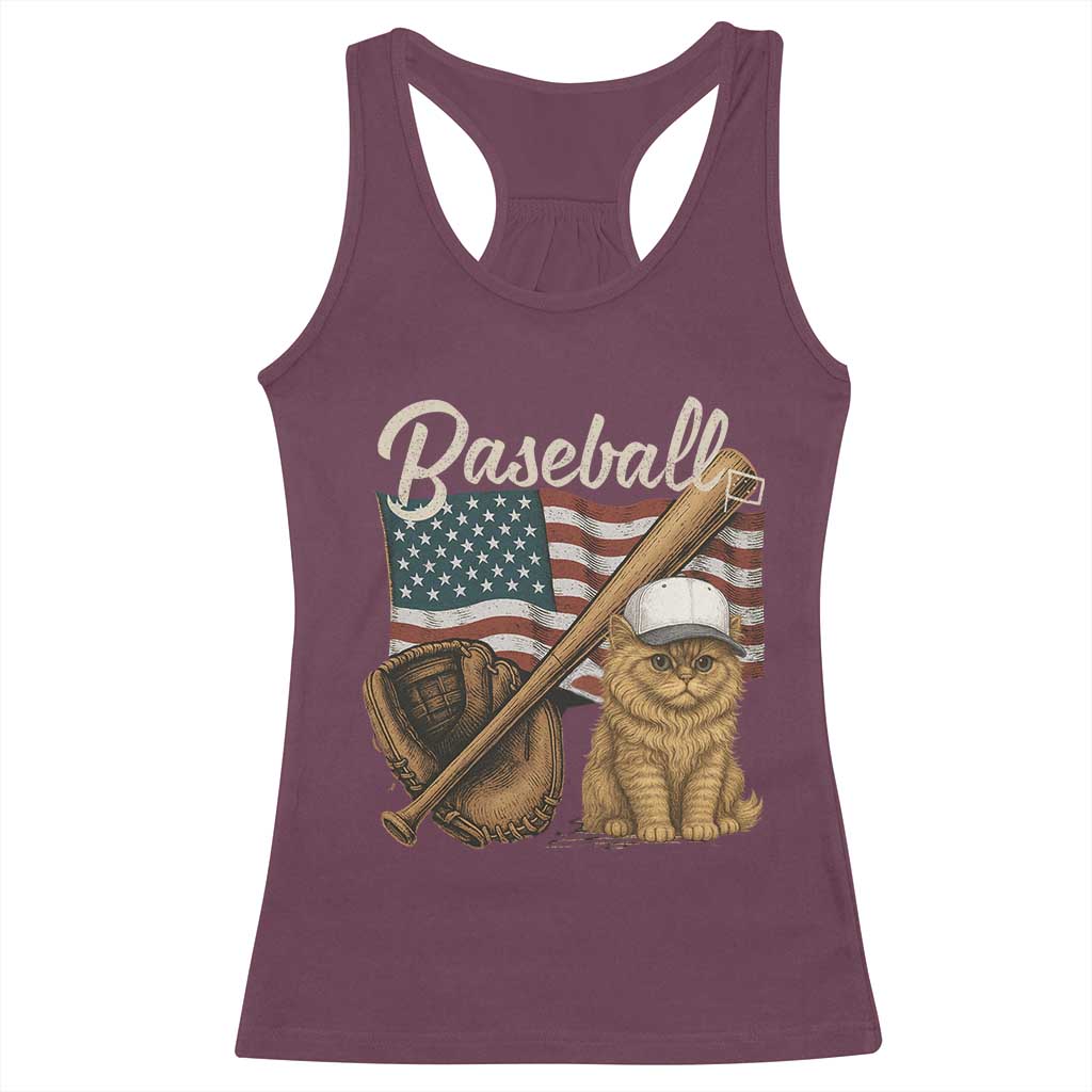 Funny Baseball Cat Lover Racerback Tank Top Patriotic USA Sports Lover TS12 Maroon Print Your Wear