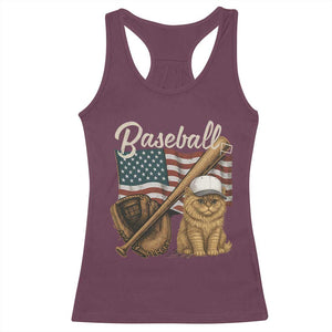 Funny Baseball Cat Lover Racerback Tank Top Patriotic USA Sports Lover TS12 Maroon Print Your Wear