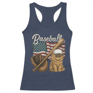 Funny Baseball Cat Lover Racerback Tank Top Patriotic USA Sports Lover TS12 Navy Print Your Wear