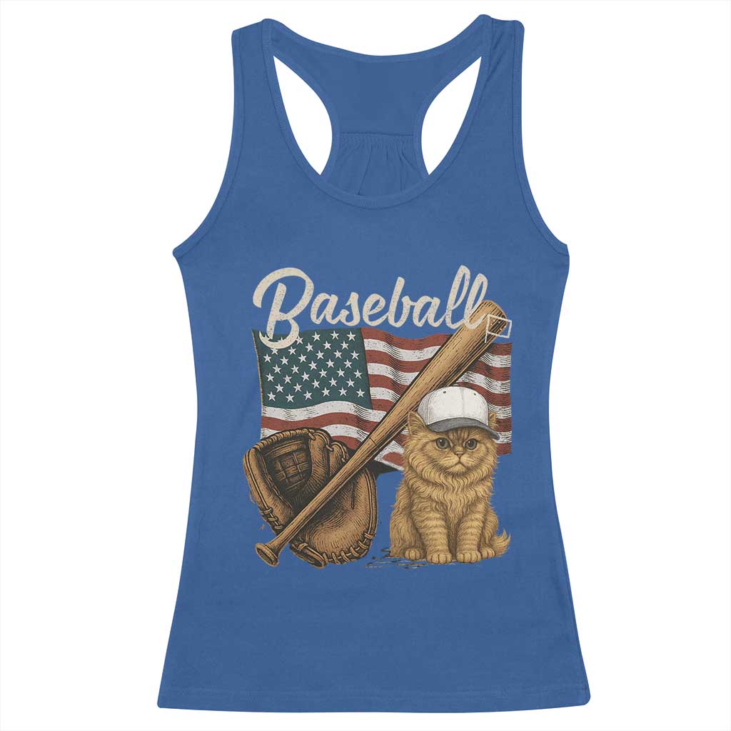 Funny Baseball Cat Lover Racerback Tank Top Patriotic USA Sports Lover TS12 Royal Blue Print Your Wear