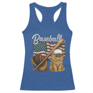 Funny Baseball Cat Lover Racerback Tank Top Patriotic USA Sports Lover TS12 Royal Blue Print Your Wear