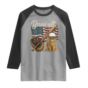 Funny Baseball Cat Lover Raglan Shirt Patriotic USA Sports Lover TS12 Sport Gray Black Print Your Wear