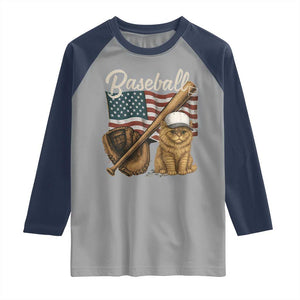 Funny Baseball Cat Lover Raglan Shirt Patriotic USA Sports Lover TS12 Sport Gray Navy Print Your Wear