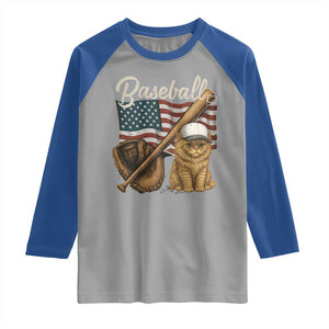 Funny Baseball Cat Lover Raglan Shirt Patriotic USA Sports Lover TS12 Sport Gray Royal Print Your Wear