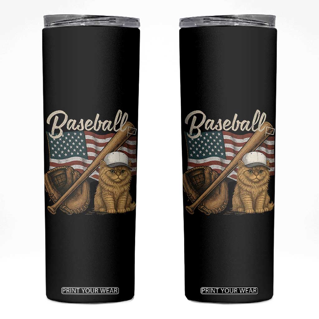 Funny Baseball Cat Lover Skinny Tumbler Patriotic USA Sports Lover TS12 Black Print Your Wear