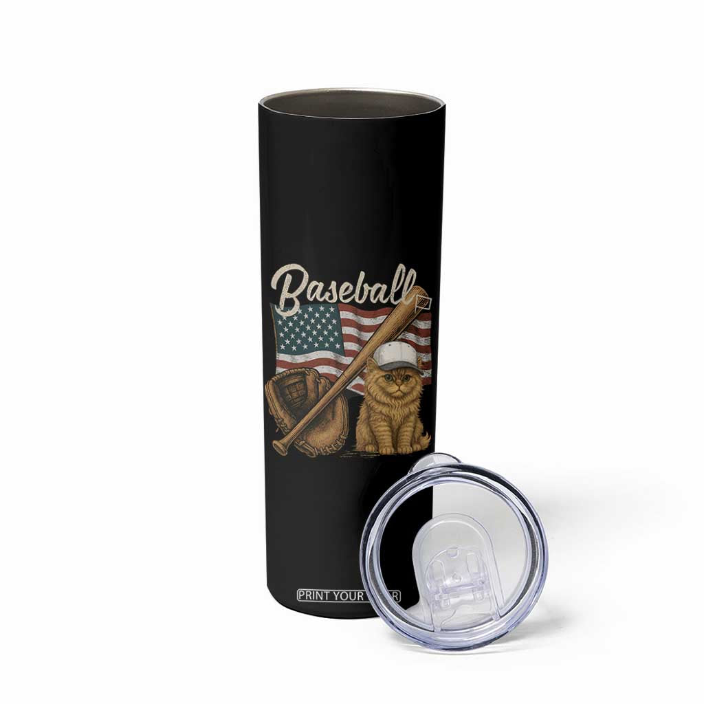 Funny Baseball Cat Lover Skinny Tumbler Patriotic USA Sports Lover TS12 Print Your Wear