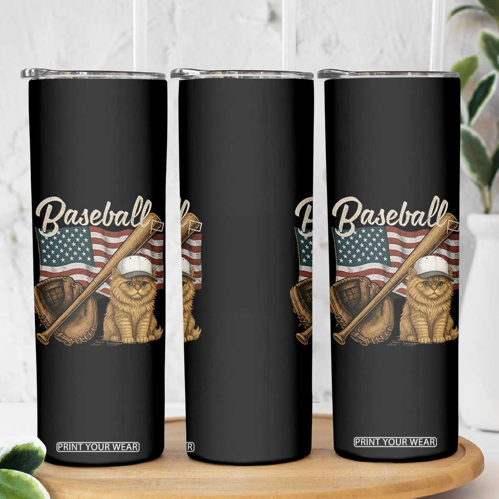 Funny Baseball Cat Lover Skinny Tumbler Patriotic USA Sports Lover TS12 Print Your Wear