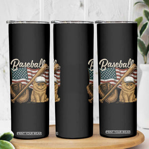 Funny Baseball Cat Lover Skinny Tumbler Patriotic USA Sports Lover TS12 Print Your Wear