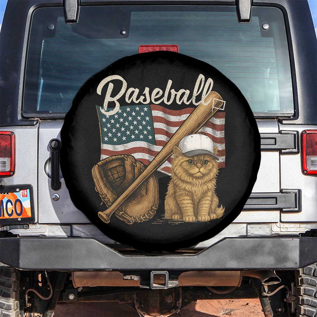Funny Baseball Cat Lover Spare Tire Cover Patriotic USA Sports Lover TS12 No hole Black Print Your Wear