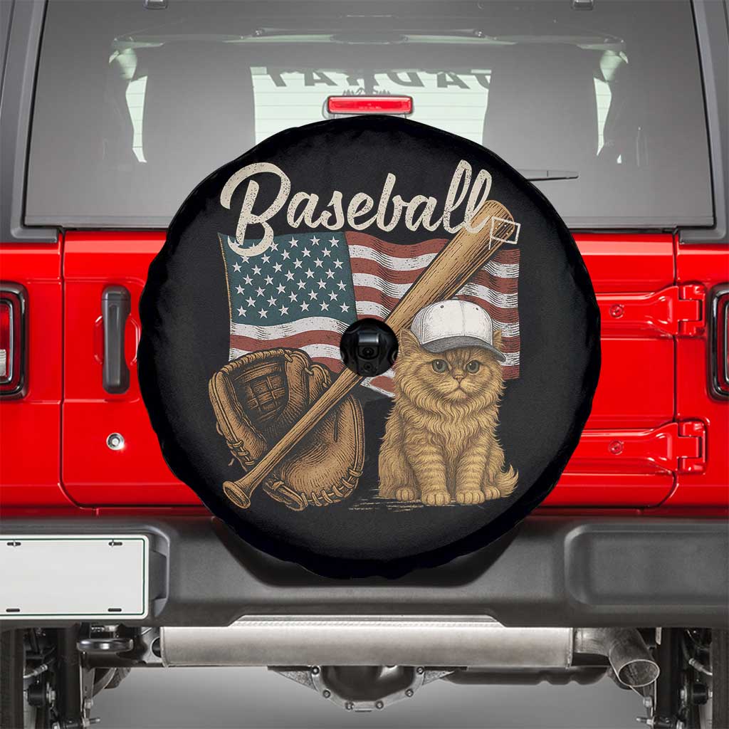 Funny Baseball Cat Lover Spare Tire Cover Patriotic USA Sports Lover TS12 Black Print Your Wear