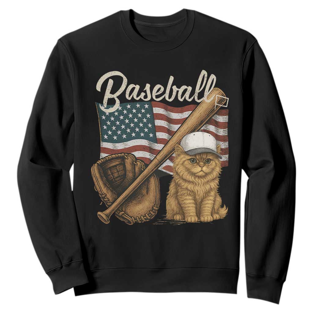 Funny Baseball Cat Lover Sweatshirt Patriotic USA Sports Lover TS12 Black Print Your Wear