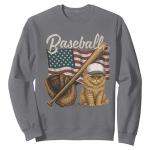 Funny Baseball Cat Lover Sweatshirt Patriotic USA Sports Lover TS12 Charcoal Print Your Wear