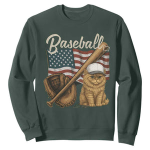 Funny Baseball Cat Lover Sweatshirt Patriotic USA Sports Lover TS12 Dark Forest Green Print Your Wear