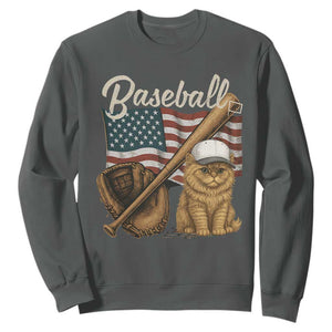 Funny Baseball Cat Lover Sweatshirt Patriotic USA Sports Lover TS12 Dark Heather Print Your Wear