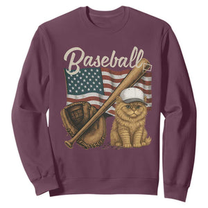 Funny Baseball Cat Lover Sweatshirt Patriotic USA Sports Lover TS12 Maroon Print Your Wear
