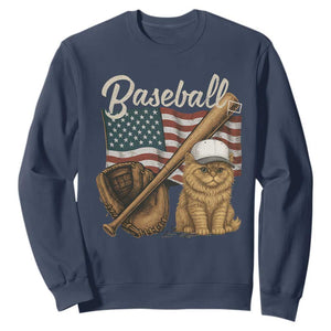 Funny Baseball Cat Lover Sweatshirt Patriotic USA Sports Lover TS12 Navy Print Your Wear