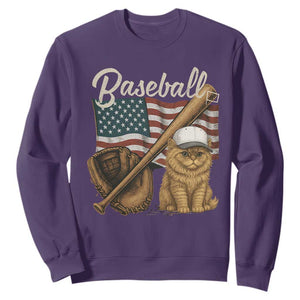 Funny Baseball Cat Lover Sweatshirt Patriotic USA Sports Lover TS12 Purple Print Your Wear