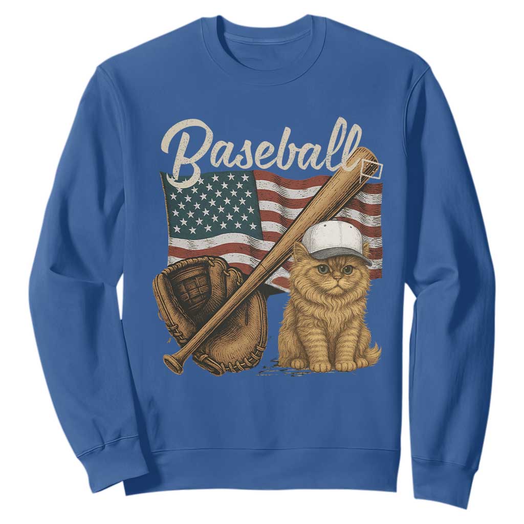 Funny Baseball Cat Lover Sweatshirt Patriotic USA Sports Lover TS12 Royal Blue Print Your Wear