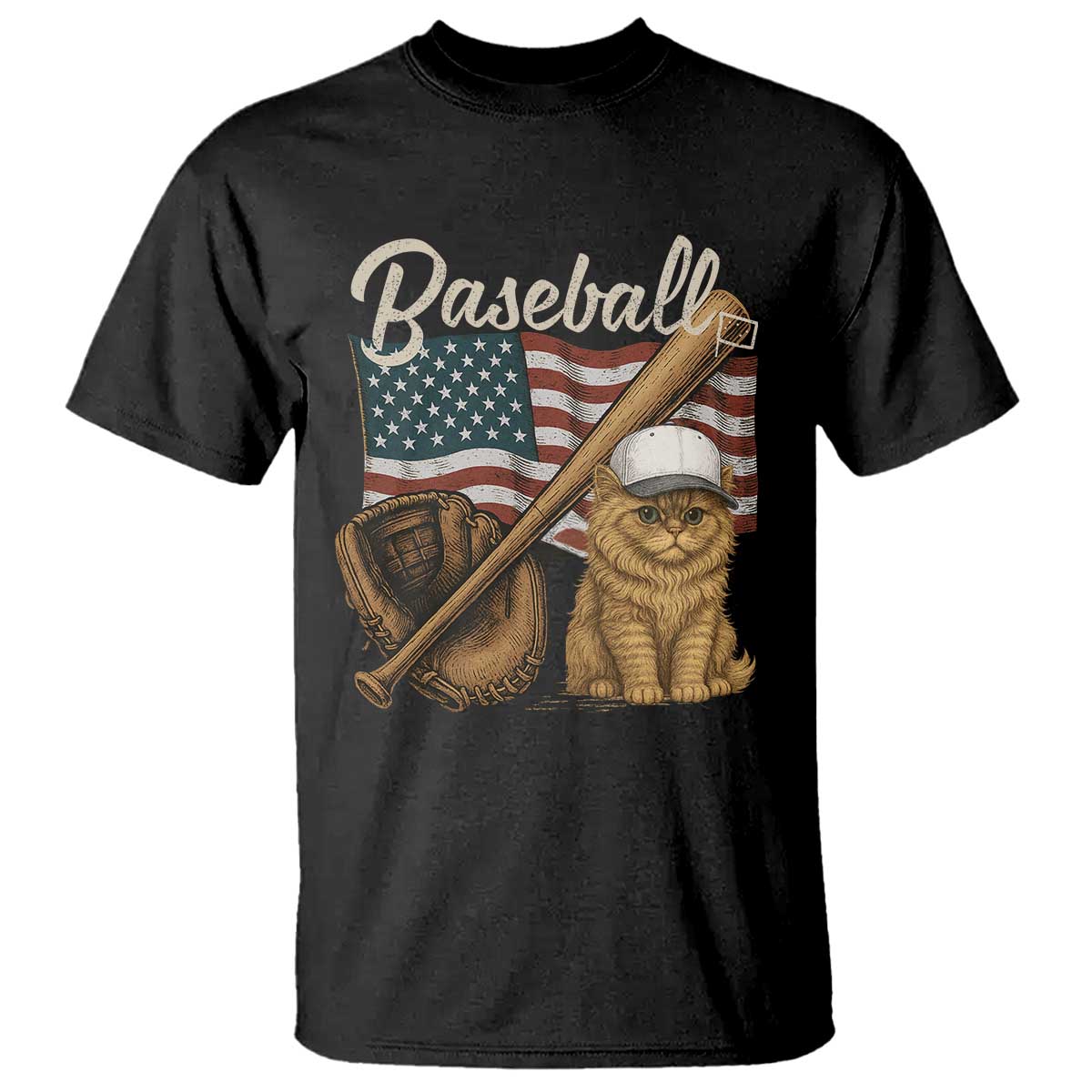 Funny Baseball Cat Lover T Shirt Patriotic USA Sports Lover TS12 Black Print Your Wear