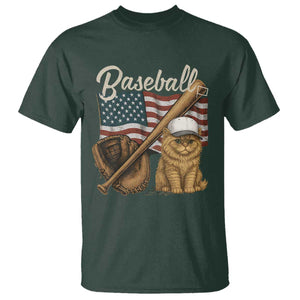 Funny Baseball Cat Lover T Shirt Patriotic USA Sports Lover TS12 Dark Forest Green Print Your Wear