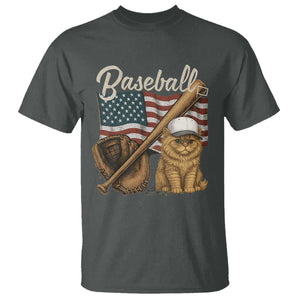 Funny Baseball Cat Lover T Shirt Patriotic USA Sports Lover TS12 Dark Heather Print Your Wear