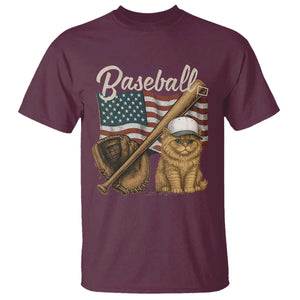 Funny Baseball Cat Lover T Shirt Patriotic USA Sports Lover TS12 Maroon Print Your Wear
