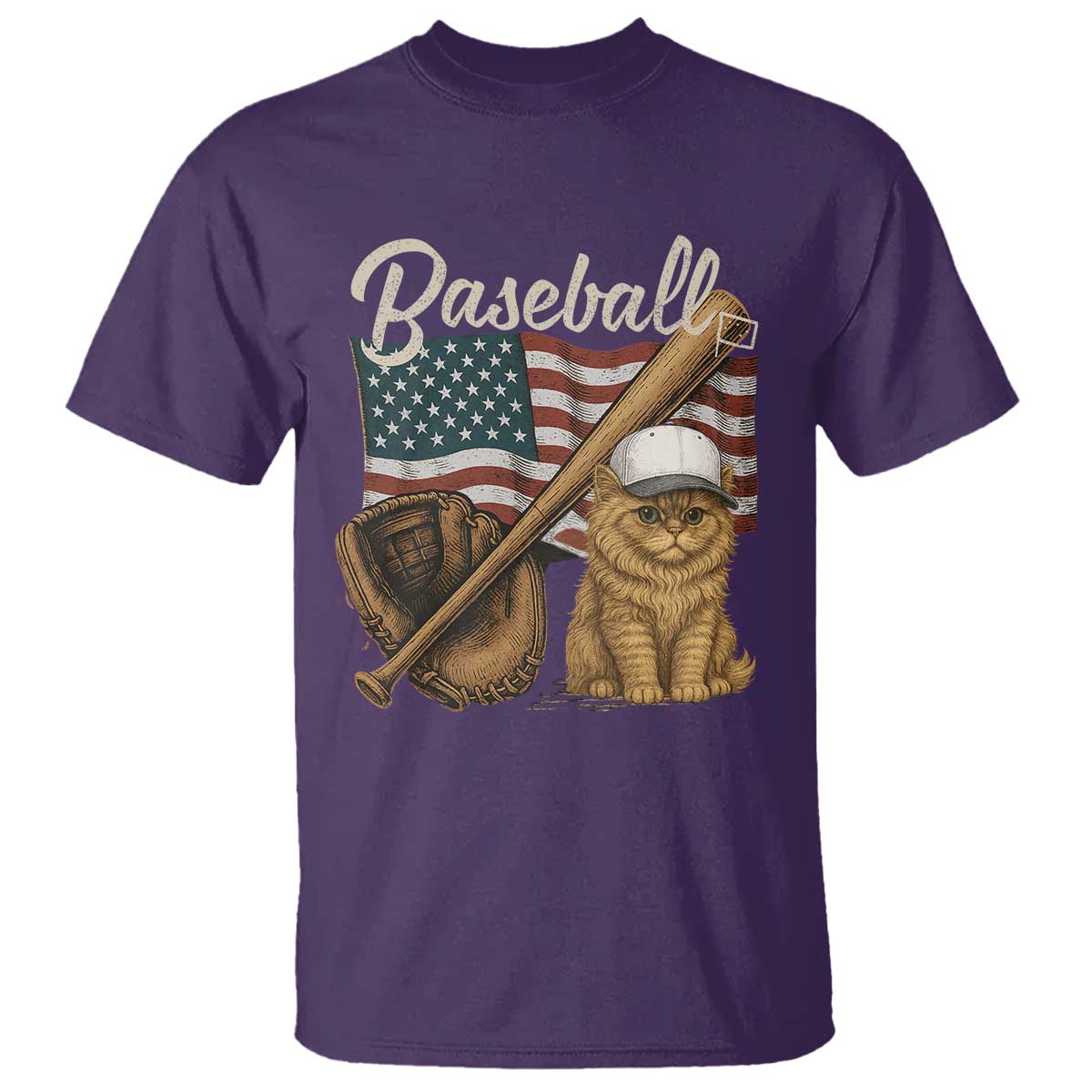 Funny Baseball Cat Lover T Shirt Patriotic USA Sports Lover TS12 Purple Print Your Wear
