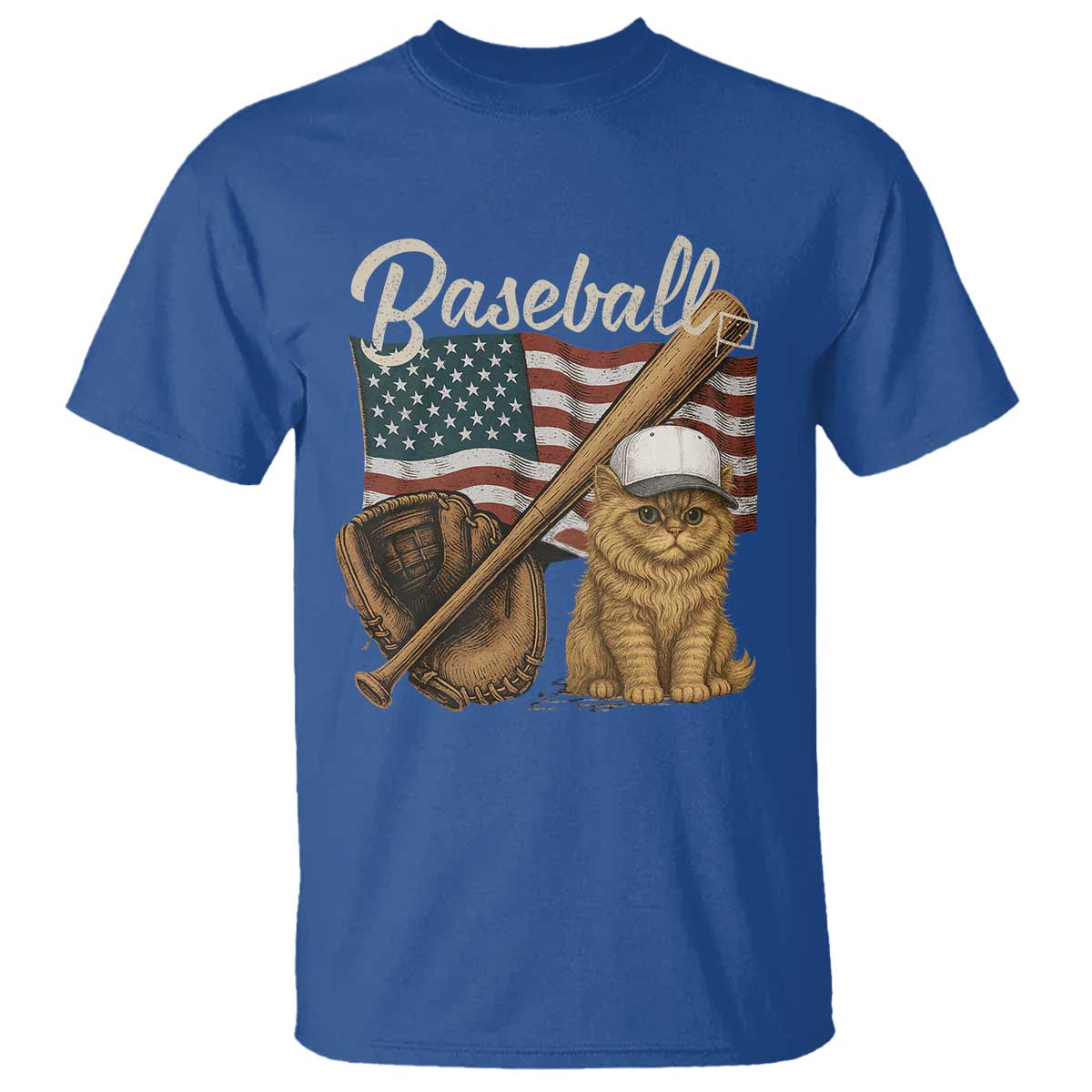 Funny Baseball Cat Lover T Shirt Patriotic USA Sports Lover TS12 Royal Blue Print Your Wear