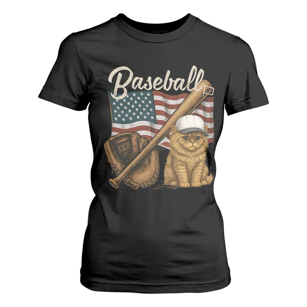 Funny Baseball Cat Lover T Shirt For Women Patriotic USA Sports Lover TS12 Black Print Your Wear