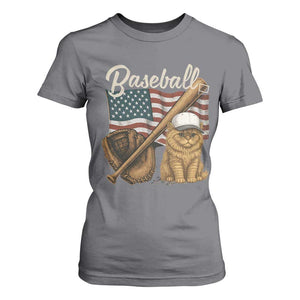 Funny Baseball Cat Lover T Shirt For Women Patriotic USA Sports Lover TS12 Charcoal Print Your Wear