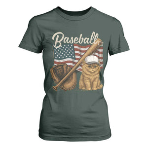 Funny Baseball Cat Lover T Shirt For Women Patriotic USA Sports Lover TS12 Dark Forest Green Print Your Wear