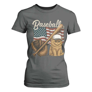 Funny Baseball Cat Lover T Shirt For Women Patriotic USA Sports Lover TS12 Dark Heather Print Your Wear