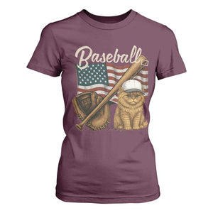 Funny Baseball Cat Lover T Shirt For Women Patriotic USA Sports Lover TS12 Maroon Print Your Wear