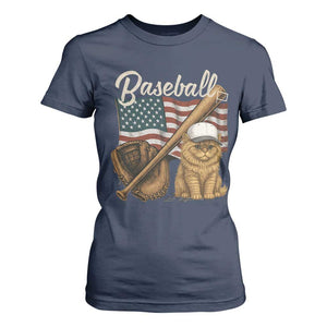 Funny Baseball Cat Lover T Shirt For Women Patriotic USA Sports Lover TS12 Navy Print Your Wear