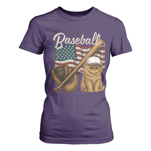 Funny Baseball Cat Lover T Shirt For Women Patriotic USA Sports Lover TS12 Purple Print Your Wear