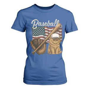 Funny Baseball Cat Lover T Shirt For Women Patriotic USA Sports Lover TS12 Royal Blue Print Your Wear